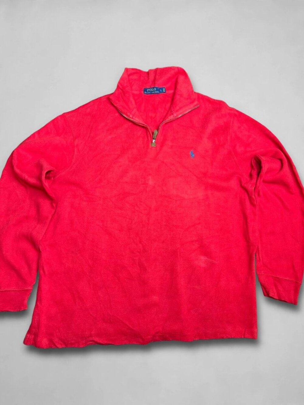 Polo Ralph Lauren Mens Red Cotton Quarter-Zip Sweater Size L